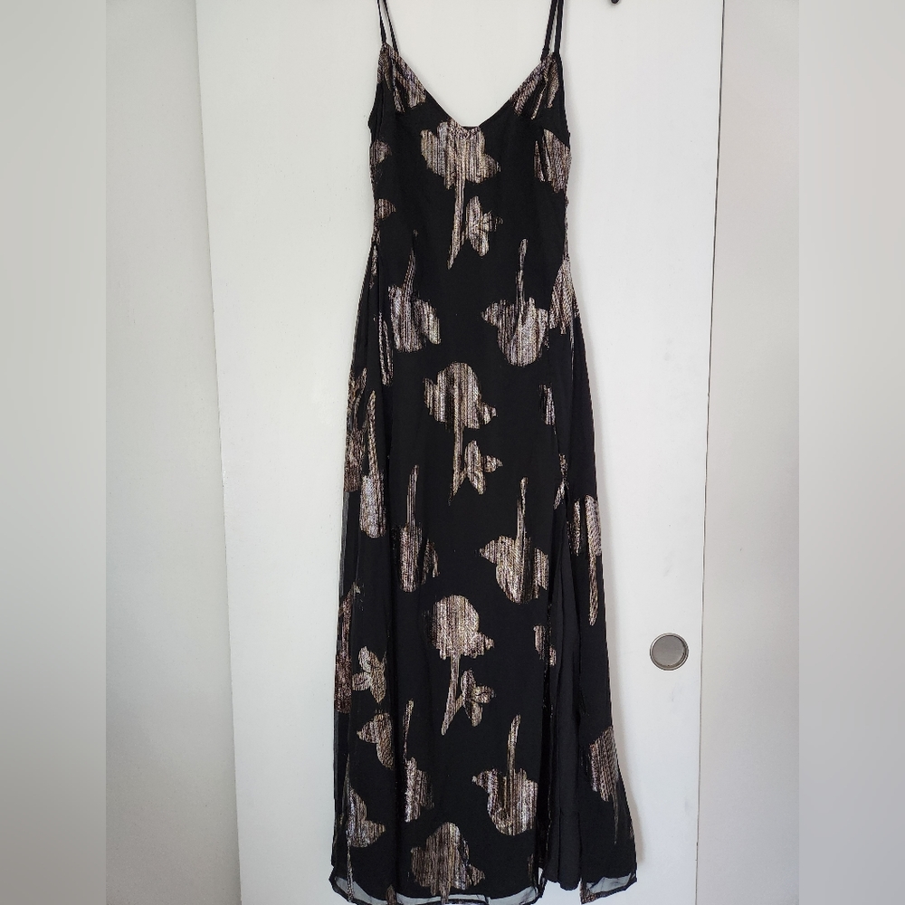 NWT - ASOS Design Trapeze Maxi Slip Dress in Metallic Jacquard Size 0